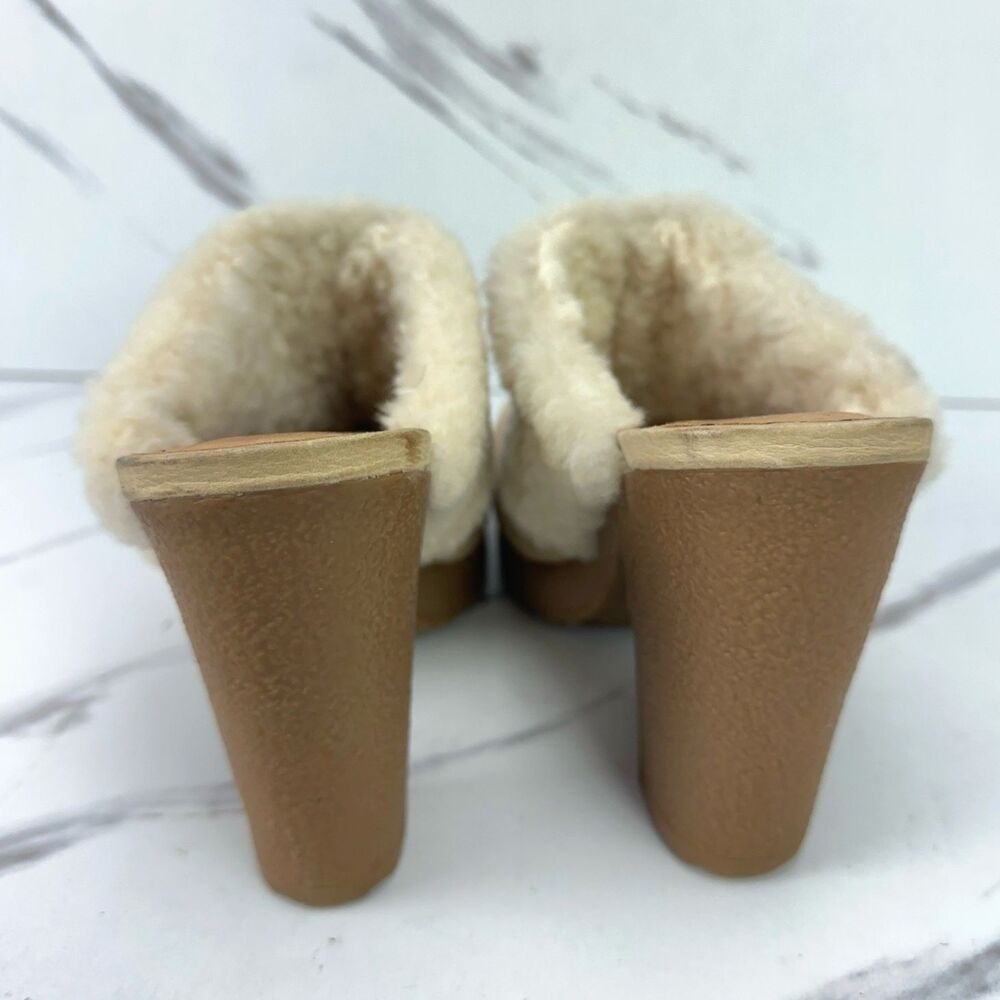 Hunter Bruson Amazonas Leather High Heel Clog Cream Brazilian Shearling Size 7 - Picture 6 of 9